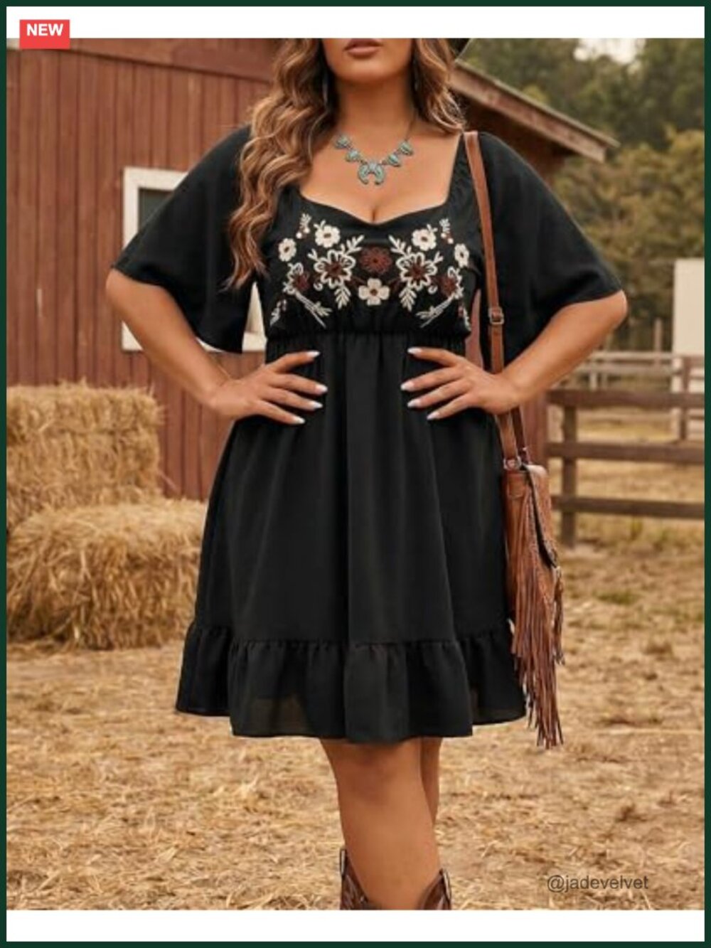 Plus Size Western Embroidered A-Line Country Concert Dress Elasti - Picture 2 of 6